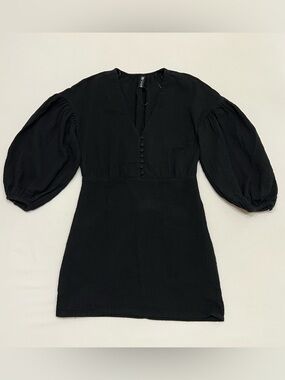 Zara Black Mini Dress Puff Sleeve Sz Small Party Date Night Romantic Silhoutte